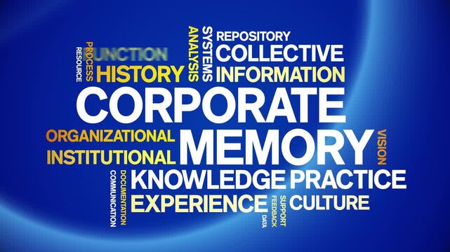 Corporate Memory animated word cloud-text design animation tag kinetic typography seamless loop.