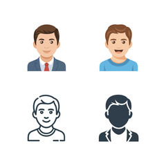 Fototapeta premium Business avatar icons set, professional profile faces, hr recruitment fair branding, networking event poster, corporate team introduction, vector illustration