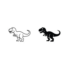 Trex dinosaur icons in simple and solid styles, prehistoric animal symbols for kids worksheets, party decorations, museum education materials © RA Studio