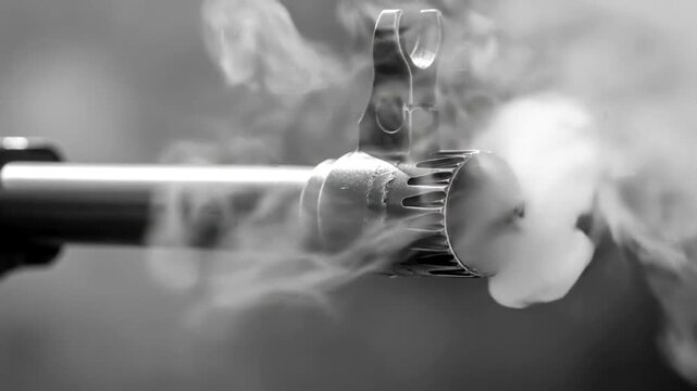 Smoke coming out of gun barrel.