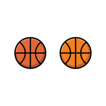 Basketball icon pair, classic orange ball for league poster, gym class flyer, youth sports camp, team practice branding materials
