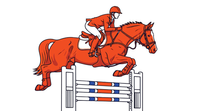 Jockey clearing a hurdle during an equestrian show jumping competition