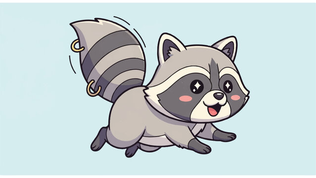 Cute cartoon racoon running happily outside.