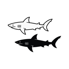 Obraz premium Shark outline and silhouette, black and white pair, ocean science classroom chart, marine education session, conservation awareness poster, vector design
