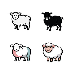 Fototapeta premium Sheep silhouette and outline icon set, farm animal clipart for agriculture branding, petting zoo signs, kids education, craft designs