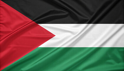 Fototapeta premium Waving Palestine Flag Background with Realistic Fabric Ripples. National Flag of Palestine - 3D Rendered Silk Textile Texture
