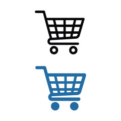 Shopping cart icon set with trolley outline and versions, ecommerce checkout symbol, retail basket graphic for store websites, marketing visuals © RA Studio