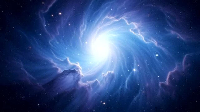 Cosmic Explosion with Swirling Clouds and Stars.