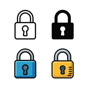 Security padlock icon set with closed locks and keyhole, privacy protection graphics for login screens, account safety, data access