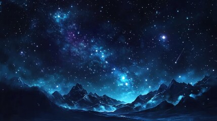 Fototapeta premium Stargazing adventure over snowy mountains night sky digital art majestic ethereal