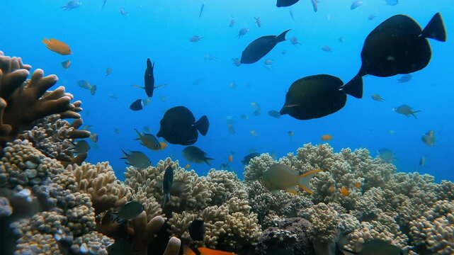 Batfish Gliding Over Vibrant Tropical Coral Reef