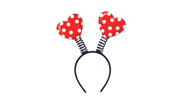 Fun red headband accessory with two spring-mounted hearts decorated with white polka dots for Valentine's Day or parties.