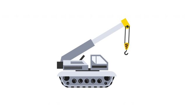 Excavator crane moving forward animation transparent background