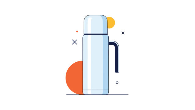 Sleek light blue insulated thermos bottle with a handle and lid used for keeping liquids at the desired temperature.