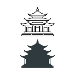 Fototapeta premium Pagoda temple icons in simple line and solid styles, traditional architecture symbol for tourism branding, meditation centers, cultural projects