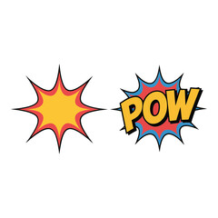 Comic explosion burst icons, pow sound effect, retro pop art style, superhero poster, kids birthday party, dynamic vector illustration elements © RA Studio