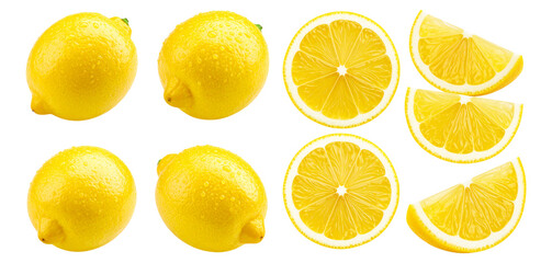 Fototapeta premium Fresh and Juicy Lemons with Slices on a White Background