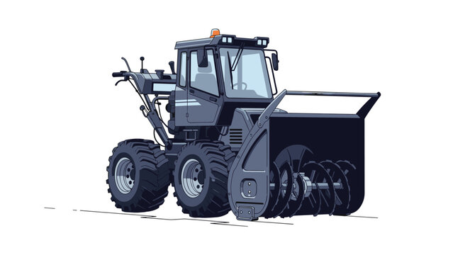 Detailed illustration of a large industrial snow blower vehicle with a front auger and cabin for clearing roads in winter weather.
