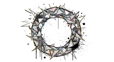 Fototapeta premium Abstract geometric circle with sharp edges and splatters