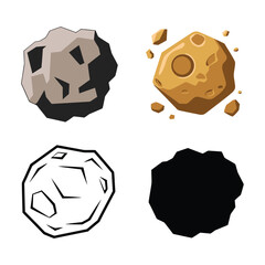 Asteroid and meteorite icon set in varied textures, rocky space stones for galaxy maps, science classrooms, video games, infographics © RA Studio