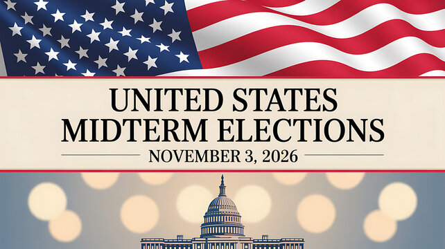 United states midterm elections november 3 2026 on white background.