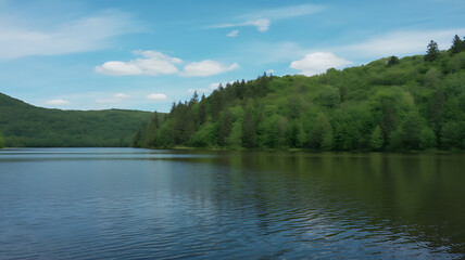 Obraz premium Scenic lake surrounded by lush forest