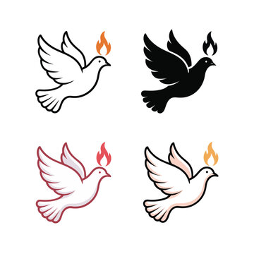 Dove icon set in outline and solid styles for baptism program, peace rally poster, memorial service graphics, Christmas season branding