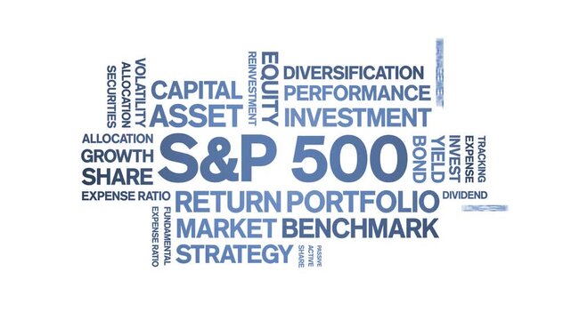 S&P 500 index fund animated word cloud-text design animation tag kinetic typography seamless loop.