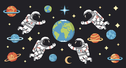 Astronauts and Planets in Space. © Ndog