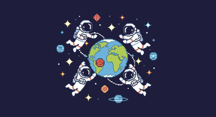Astronauts orbiting Earth in a cosmic dance. © Ndog