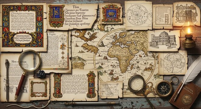 Ancient Maps & Lost Knowledge: A Scholar's Desk Uncovered, Illuminated by Candlelight.