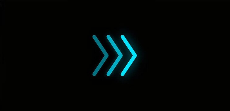 Glowing neon blue arrows pointing right, symbolizing forward movement, progress, and direction in a dark digital space