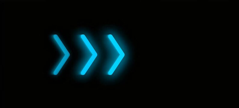 Vibrant glowing neon blue chevron arrows on a sleek dark background, symbolizing rapid forward movement, progress, and digital navigation