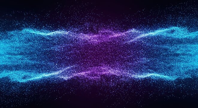 Abstract energetic background featuring glowing blue and purple particles creating a dynamic quantum aura field design illustration art, banner, quantum, energy
