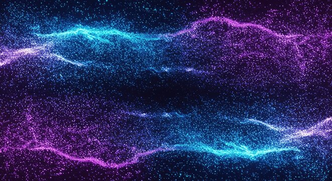 Abstract energetic background featuring glowing blue and purple particles creating a dynamic quantum aura field design illustration art, design, colorful, complex