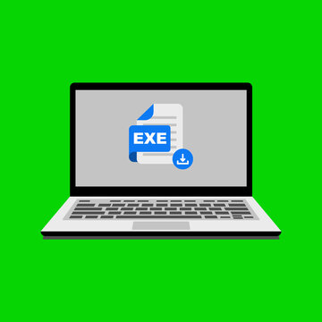 Laptop displaying an EXE file icon with a download symbol.