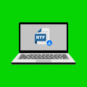 Laptop displaying RTF file download icon on screen.
