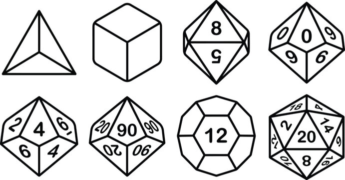 Set of various polyhedral dice used for tabletop roleplaying games