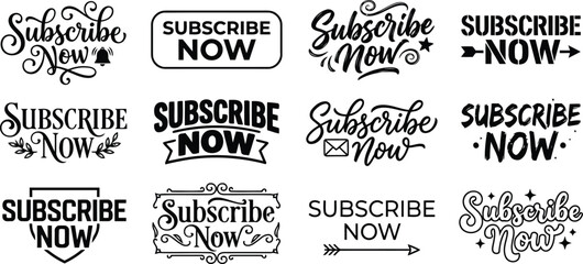 Set of twelve subscribe now typography designs