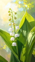 Fototapeta premium A serene floral scene with white flowers and lush green leaves