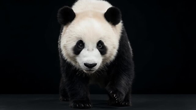 Giant Panda sitting on a black background