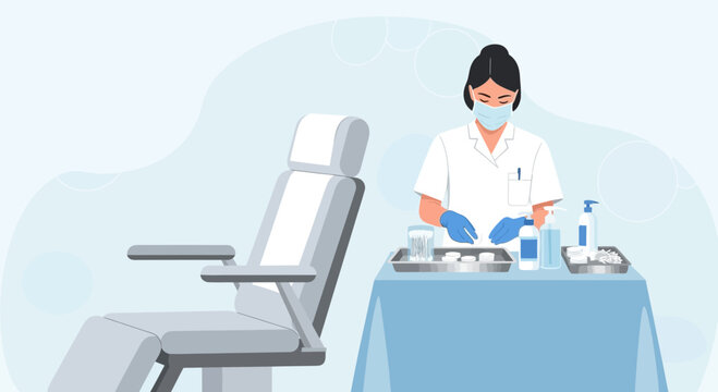 Medical Professional Prepares Supplies for Patient Examination in Clinic