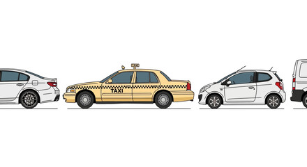 Naklejka premium Various cars in line against a white background transportation concept