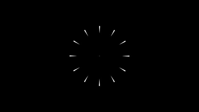 Circle burst line explosion with bright glowing strokes and fast geometric motion, modern fireworks animation on black &zwj;screen background. 4K