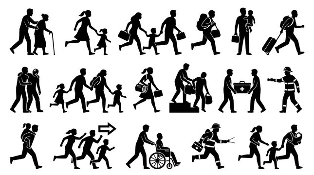 Emergency Response and Humanitarian Aid People Silhouette Icons Set