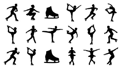 Obraz premium Ice Skating Silhouettes: Figures, Poses, and Skates, Vector Art