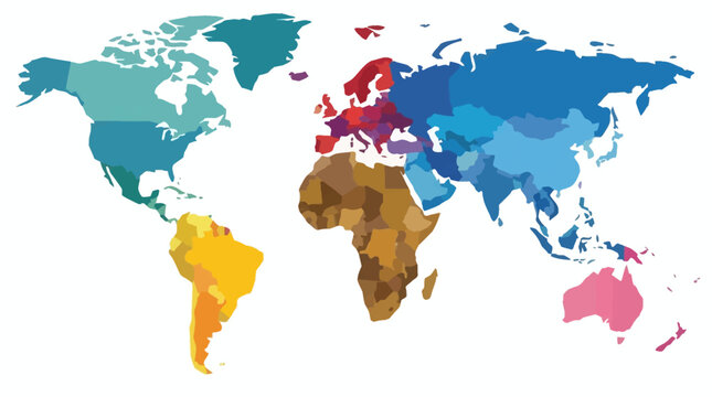 Vibrant global landscape illustration of the world map with softly rounded continent edges, ideal for travel and geographical concepts