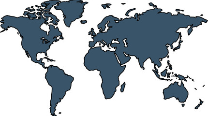 Fototapeta premium Simplified Flat Vector Design of a Global World Map with Soft Organic Edges, Representing International Reach and Connected Continents