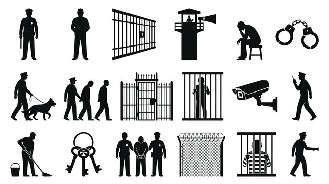 Justice System, Prison  Law Enforcement Glyph Icons - Police, Security, Crime, Incarceration