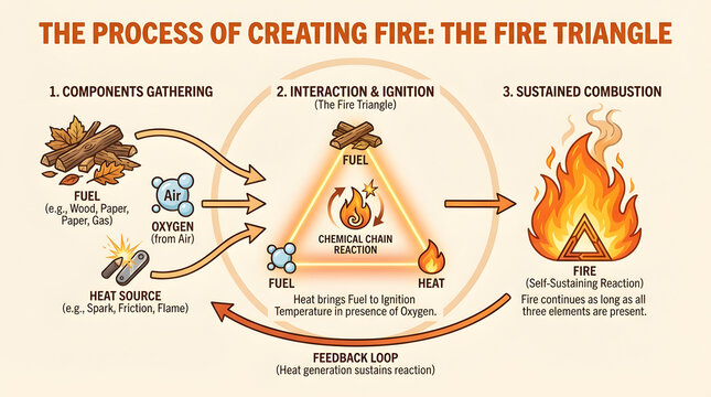 Informative Diagram Illustrating the Fire Triangle and the Process of Combustion